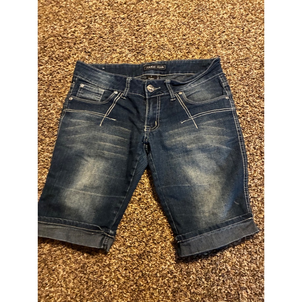 Tough Club Womens Denim Bermuda Shorts Dark Wash Rhinestone Embellished Size 5